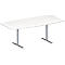 Schäfer Shop Genius Mesa de reuniones MODENA FLEX, ajustable en altura, forma de barca, pata en T de tubo redondo, An 2000 x P 1000/800 mm, blanco