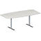 Schäfer Shop Genius Mesa de reuniones MODENA FLEX, ajustable en altura, forma de barca, pata en T de tubo redondo, An 2000 x P 1000/800 mm, gris luminoso