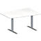 Schäfer Shop Genius Mesa de reuniones MODENA FLEX, ajustable en altura, forma de tonel, pata en T de tubo rectangular, An 1400 x P 1000 mm, blanco