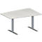 Schäfer Shop Genius Mesa de reuniones MODENA FLEX, ajustable en altura, forma de tonel, pata en T de tubo rectangular, An 1400 x P 1000 mm, gris luminoso