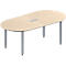 Schäfer Shop Genius Mesa de reuniones MODENA FLEX, ajustable en altura, forma ovalada, 4 patas de tubo cuadrado, An 2000 x P 1000 mm, cuadro de conexión de 3 tomas, acabado en arce