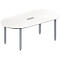 Schäfer Shop Genius Mesa de reuniones MODENA FLEX, ajustable en altura, forma ovalada, 4 patas de tubo cuadrado, An 2000 x P 1000 mm, cuadro de conexión de 3 tomas, blanco