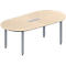 Schäfer Shop Genius Mesa de reuniones MODENA FLEX, ajustable en altura, forma ovalada, 4 patas de tubo cuadrado, An 2000 x P 1000 mm, cuadro de conexión de 6 tomas, acabado en arce