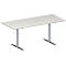 Schäfer Shop Genius Mesa de reuniones MODENA FLEX, ajustable en altura, forma rectangular, pata en T de tubo redondo, An 1800 x P 800 mm, gris luminoso