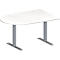 Schäfer Shop Genius Mesa de reuniones MODENA FLEX, ajustable en altura, forma semicircular, pata en T de tubo rectangular, An 1400 x P 1000 mm, blanco