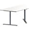 Schäfer Shop Genius Mesa de reuniones MODENA FLEX, ajustable en altura, forma trapecial, pata en T de tubo redondo, An 1600 x P 800 mm, blanco