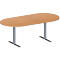 Schäfer Shop Genius Mesa de reuniones MODENA FLEX, ajustable en altura, sin cuadro de conexión, forma ovalada, pata en T de tubo rectangular, An 2000 x P 1000 mm, acabado en haya