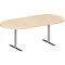 Schäfer Shop Genius Mesa de reuniones MODENA FLEX, ajustable en altura, sin cuadro de conexión, forma ovalada, pata en T de tubo redondo, An 2000 x P 1000 mm, acabado en arce