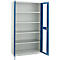 Schäfer Shop Genius metalen materiaalkast FS, met kijkvenster, ventilatiegaten, B 1055 x D 520 x H 1950 mm, 5 OH, tot 500 kg, lichtgrijs/gentiaanblauw