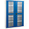 Schäfer Shop Genius metalen materiaalkast FS, met kijkvenster, ventilatiegaten, B 1343 x D 520 x H 1950 mm, 5 OH, tot 750 kg, blank alu.kleurig/gentiaanblauw