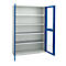 Schäfer Shop Genius metalen materiaalkast FS, met kijkvenster, ventilatiegaten, B 1343 x D 520 x H 1950 mm, 5 OH, tot 750 kg, lichtgrijs/gentiaanblauw