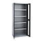 Schäfer Shop Genius metalen materiaalkast FS, met kijkvenster, ventilatiegaten, B 810 x D 520 x H 1950 mm, 5 OH, tot 300 kg, blank alu.kleurig/blank alu.kleurig