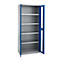 Schäfer Shop Genius metalen materiaalkast FS, met kijkvenster, ventilatiegaten, B 810 x D 520 x H 1950 mm, 5 OH, tot 300 kg, blank alu.kleurig/gentiaanblauw