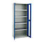 Schäfer Shop Genius metalen materiaalkast FS, met kijkvenster, ventilatiegaten, B 810 x D 520 x H 1950 mm, 5 OH, tot 300 kg, lichtgrijs/gentiaanblauw