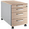 Mobile pedestal with three drawers, light wood, metal handles and lock.
