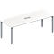 White table with gray legs and a recessed metal piece in the middle.