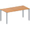 Rectangular desk with light brown tabletop and grey legs.