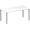 White office table with gray legs, perspective from above.