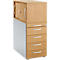 Office cabinet with wooden front and drawers, cupboard door at the top, light colors.