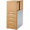 A two-tone office furniture: a cabinet with sliding doors on top and four drawers below.
