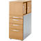 Office cabinet with sliding doors and drawers in wood look. Top with cabinet, bottom with three drawers.