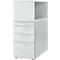 Grey office cabinet with drawers and open compartment. On white background.