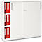 Schäfer Shop Genius Schiebtürenschrank TETRIS WOOD, 3 OH, 2 Fachböden, abschließbar, Fußgleiter & Stahlsockel, B 1000 x T 421 x H 1160 mm, weiß