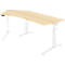 Schäfer Shop Genius Schreibtisch ERGOSTYLE S, 135°, einstufig, elektrisch höhenverstellbar, Ansatz links, C-Fuß, B 2165 x T 800 x H 715-1182 mm, inkl. Memory Master, Ahorn/weiß