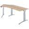 Schäfer Shop Genius Schreibtisch ERGOSTYLE S, 135°, einstufig, elektrisch höhenverstellbar, Ansatz links, C-Fuß, B 2165 x T 800 x H 715-1182 mm, inkl. Memory Master, Eiche/weißaluminium