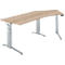 Schäfer Shop Genius Schreibtisch ERGOSTYLE S, 135°, einstufig, elektrisch höhenverstellbar, Ansatz rechts, C-Fuß, B 2165 x T 800 x H 715-1182 mm, inkl. Memory Master, Eiche/weißaluminium