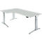Schäfer Shop Genius Schreibtisch ERGOSTYLE S, 90°, elektrisch höhenverstellbar, einstufig, Ansatz links, C-Fuß, B 2000 x T 800 x H 715 - 1182 mm, inkl. Memory Master, lichtgrau/weißaluminium