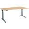Schäfer Shop Genius Schreibtisch ERGOSTYLE S, elektrisch höhenverstellbar, Ansatz rechts, zweistufig, C-Fuß, B 1800 x T 800/1000 x H 645-1305 mm, inkl. Memory Master, Ahorn/anthrazit
