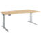 Schäfer Shop Genius Schreibtisch ERGOSTYLE S, elektrisch höhenverstellbar, Ansatz rechts, zweistufig, C-Fuß, B 1800 x T 800/1000 x H 645-1305 mm, inkl. Memory Master, Ahorn/weißaluminium