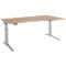Schäfer Shop Genius Schreibtisch ERGOSTYLE S, elektrisch höhenverstellbar, Ansatz rechts, zweistufig, C-Fuß, B 1800 x T 800/1000 x H 645-1305 mm, inkl. Memory Master, Eiche/weißaluminium
