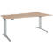 Schäfer Shop Genius Schreibtisch ERGOSTYLE S, elektrisch höhenverstellbar, einstufig, Ansatz rechts, C-Fuß, B 1800 x T 800/1000 x H 715-1182 mm, inkl. Memory Master, Eiche/weißaluminium