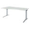 Schäfer Shop Genius Schreibtisch ERGOSTYLE S, manuell höhenverstellbar, Rechteck, C-Fuß, Ansatz links, B 1800 x T 800/1000 x H 675-895 mm, lichtgrau/weißaluminium