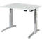 Schäfer Shop Genius Schreibtisch ERGOSTYLE S, Rechteck, elektrisch höhenverstellbar, zweistufig, C-Fuß, B 1200 x T 800 x H 635-1305 mm, inkl. Memory Master, lichtgrau/weißaluminium