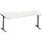 Schäfer Shop Genius Schreibtisch MODENA FLEX, Freiform links, T-Fuß Rechteckrohr, B 1800 x T 1000/800 x H 650-850 mm, lichtgrau/anthrazit