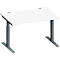 Schäfer Shop Genius Schreibtisch MODENA FLEX, Rechteck, T-Fuß Rechteckrohr, B 1200 x T 800 x H 650-850 mm, weiß/anthrazit