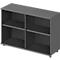 Gray shelf with two compartments, two shelves, and small feet.
