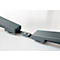 Dark grey hinge, connected with two screws on a light surface.