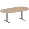 Schäfer Shop Genius Table de conférence MODENA FLEX, ovale, pied en T tube rectangulaire, L 2000 x P 1000 x H 650-850 mm, décor chêne/aluminium blanc RAL 9006