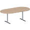 Schäfer Shop Genius Table de conférence MODENA FLEX, ovale, pied en T tube rond, L 2000 x P 1000 x H 650-850 mm, décor chêne/aluminium blanc RAL 9006