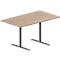 Schäfer Shop Genius Table de conférence MODENA FLEX, rectangulaire, pied en T en tube rond, L 1400 x P 800 x H 650-850 mm, décor chêne/aluminium blanc RAL 9006