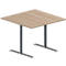 Schäfer Shop Genius Table de réunion MODENA FLEX, carrée, pied en T tube rond, L 1000 x P 1000 x H 650-850 mm, décor chêne/aluminium blanc RAL 9006
