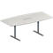 Schäfer Shop Genius Table de réunion MODENA FLEX, hauteur ajustable, bloc prise six entrées, forme bateau, pieds en T avec tubes ronds, l. 2000 x P 1000/800 mm, gris clair