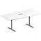 Schäfer Shop Genius Table de réunion MODENA FLEX, hauteur ajustable, bloc prise trois entrées, forme bateau, pieds en T avec tubes ronds, l. 2000 x P 1000/800 mm, blanc