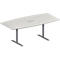 Schäfer Shop Genius Table de réunion MODENA FLEX, hauteur ajustable, bloc prise trois entrées, forme bateau, pieds en T avec tubes ronds, l. 2000 x P 1000/800 mm, gris clair