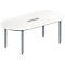 Schäfer Shop Genius Table de réunion MODENA FLEX, hauteur ajustable, en forme d'ovale, 4 pieds avec tubes carrés, l. 2000 x P 1000 mm, bloc prise six entrées, blanc