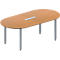 Schäfer Shop Genius Table de réunion MODENA FLEX, hauteur ajustable, en forme d'ovale, 4 pieds avec tubes carrés, l. 2000 x P 1000 mm, bloc prise six entrées, coloris hêtre